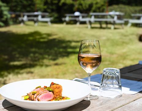 Delicious lunch with a glass of rose outside at The Ginger Fox.