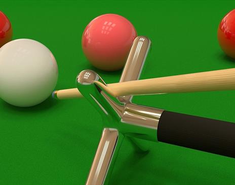 Snooker balls and cue