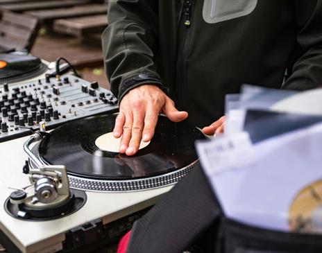 Silver vinyl player and DJ