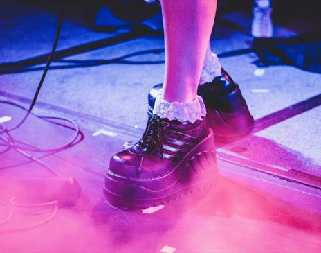Black platform boots with lace socks