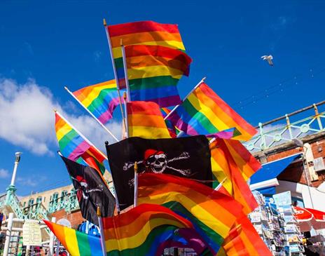 Rainbow flags, Brighton beachfront