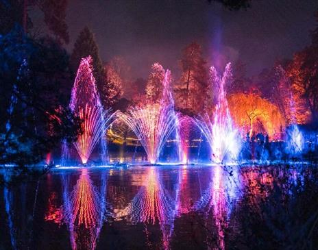 The light display at Leonardslee Lights over the lake.