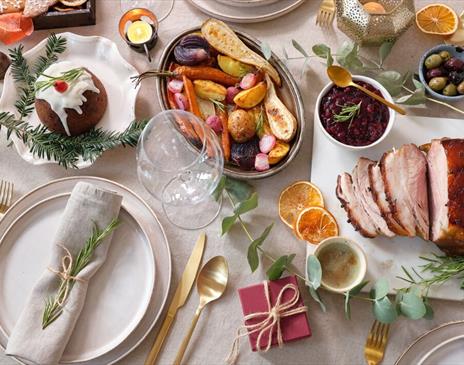 A sumptuous Christmas feast laid out on a table at DoubleTree by Hilton Brighton Metropole