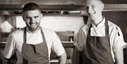 A black and white photograph of chefs at Chalk