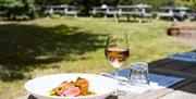 Delicious lunch with a glass of rose outside at The Ginger Fox.