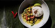 A mouth watering dish with curry and rice at Shelter Hall, Brighton.