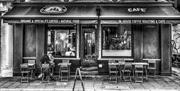 Black & white photo of the exterior of Trading Post Coffee