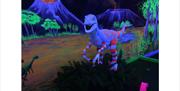 Fluorescent Therapod Dinosaur with Jurassic background.