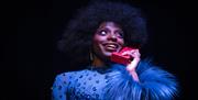 Image courtesy of dfphotography. Clusterfluff, image shows a performer holding a red telephone receiver.