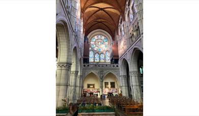 Interior with stained glass window