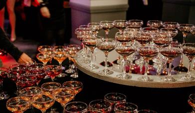 A tray of Champagne glasses awaiting happy revellers at the New Year's Eve Gala at DoubleTree by Hilton Brighton Metropole