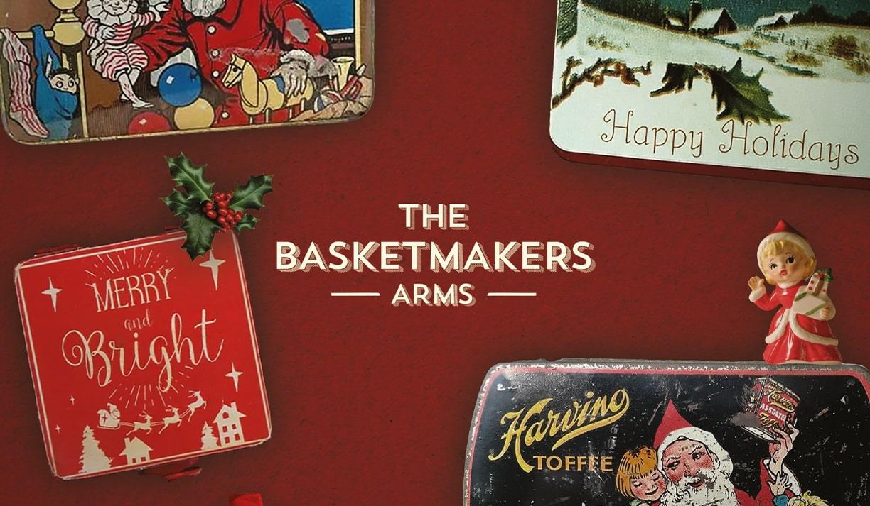 Image shows nostalgic Christmas pictures alongside the text The Basketmakers Arms Image shows nostalgic Christmas pictures alongside the text The Basketmakers Arms