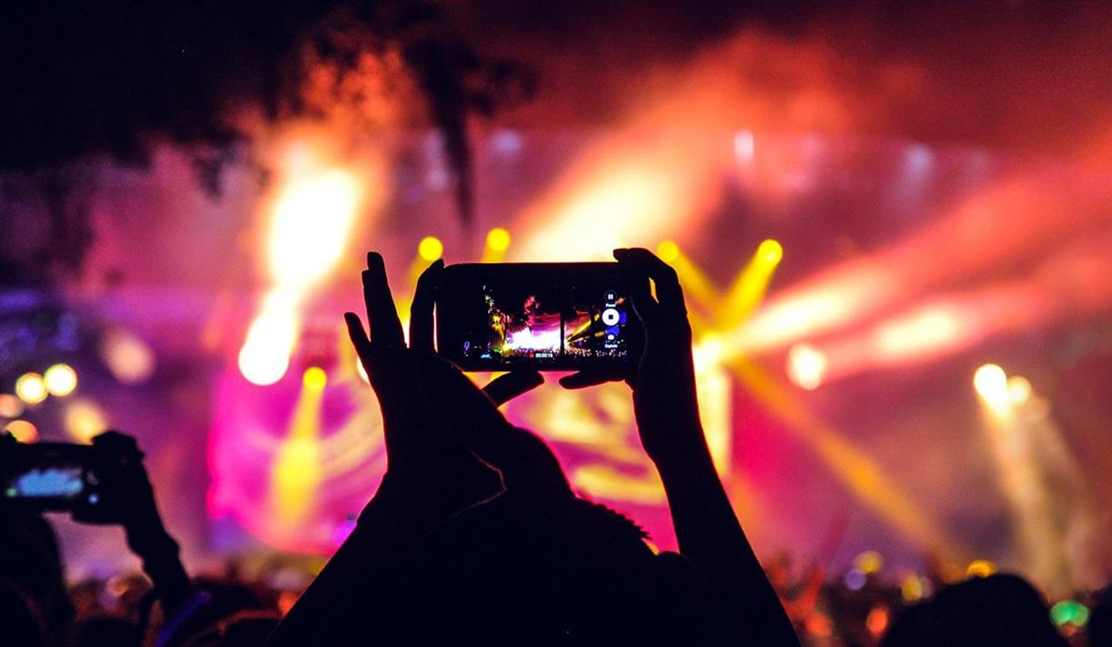 People at a concert taking pictures with phones