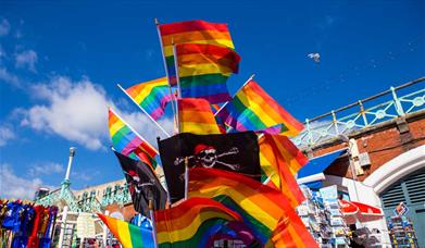 Rainbow flags, Brighton beachfront