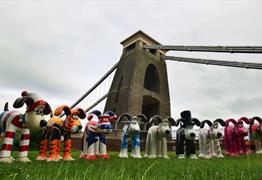 Gromit Unleashed trail sculptures on the lawn infront of Clifton Suspension Bridge