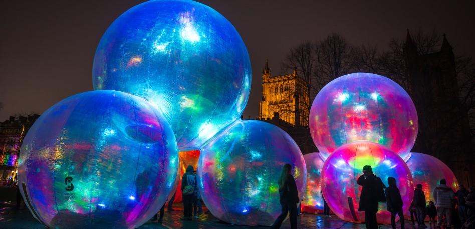 Light up spheres at night