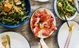 Salad plates and prosciutto