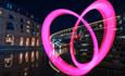 Bristol Light Festival pink heart 'painted' in light in front of Castle Bridge