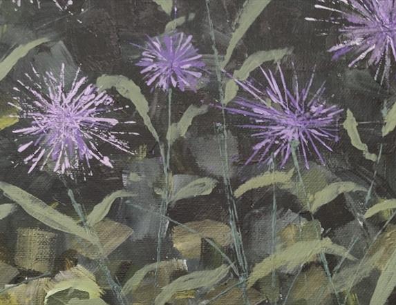 A painting of purple flowers.