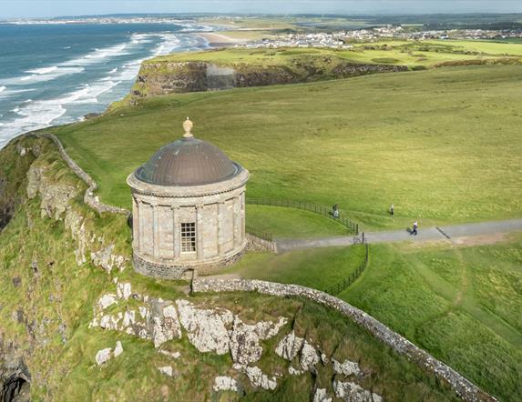 An aerial photograph of Mussenden Temple and Downhill Demesne.