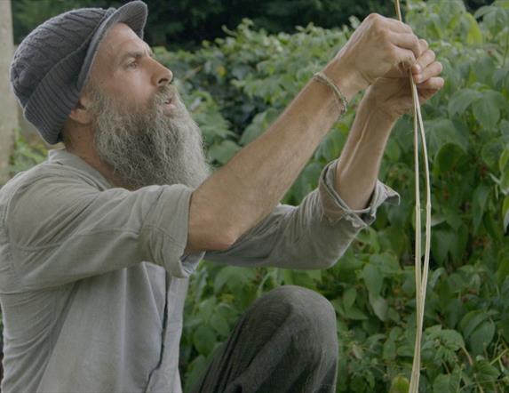 A man carefully splitting nettles.