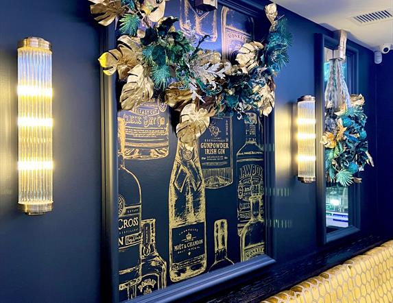 interior or lounge at Elephant Rock Hotel, decorated with a Christmas garland