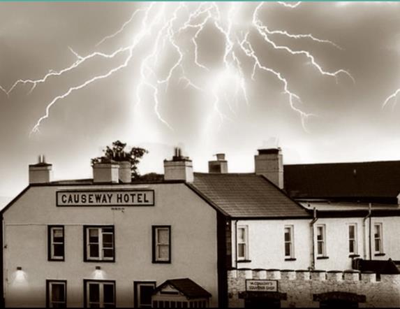 edited image of the Causeway Hotel with lightning forks in the sky above