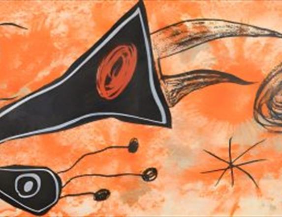 A painting displaying Joan Miró's surrealist stylings.