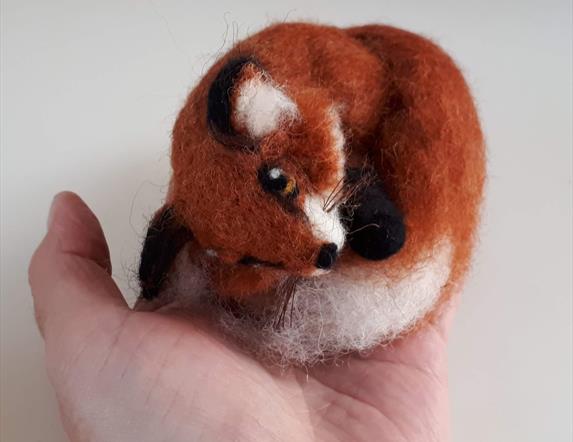 close up image of a felted fox