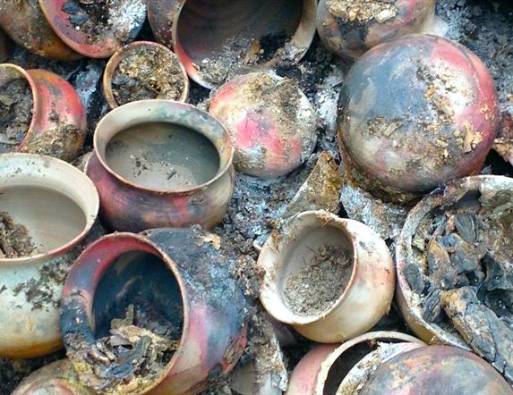 colourful pots after the firing process