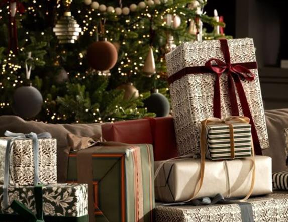 Wrapped presents near the Christmas tree