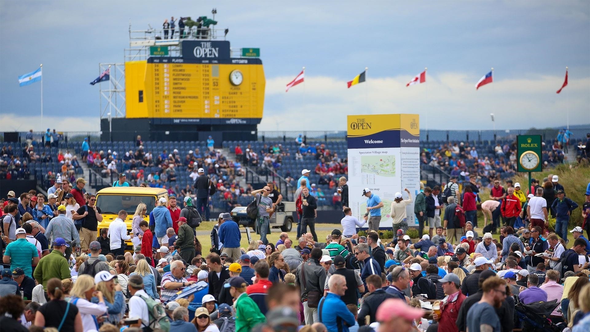 crowds gathered around the golf course at The Open Championship