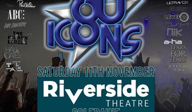 80's Icons poster with blue writing