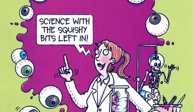 Cartoon scientist saying 'Science with the squishy bits left in'
