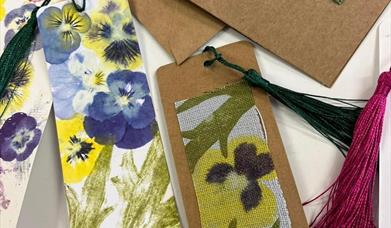 Hapazome bookmarks featuring flowers and leaves