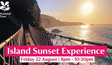 Carrick-a-Rede Rope Bridge, with the sunset in the background
