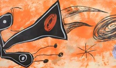 A painting displaying Joan Miró's surrealist stylings.