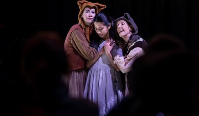 image of the character the bear the foxand the child in a group hug.