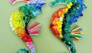 seahorses made of colourful glass