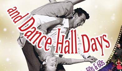 Image shows a man and woman dancing in 50's and 60's dress