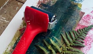 paint roller with various gel print materials 