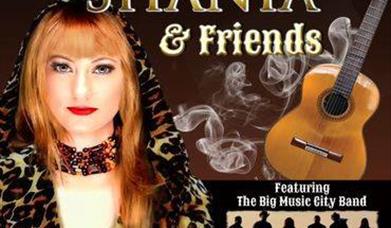 Image of a woman in a leopard print jacket with hood and a guitar