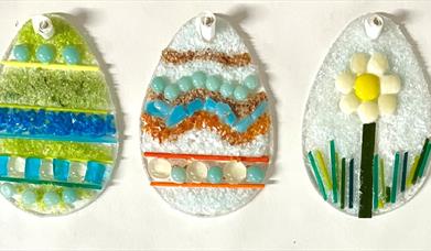 row of glass crafted easter eggs