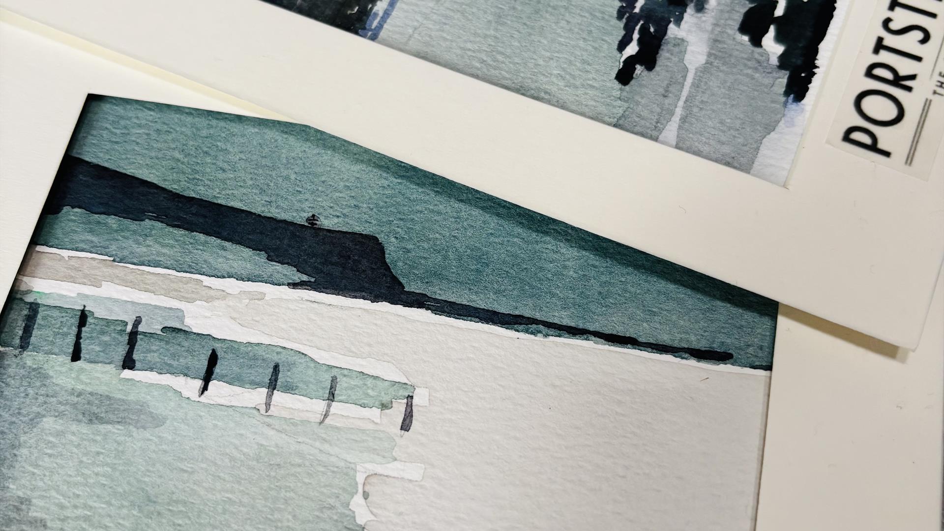 Image of two  paintings that look like vintage railway posters.