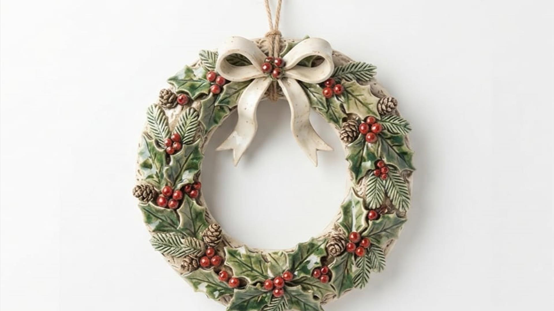 a small wreath made out of ceramic
