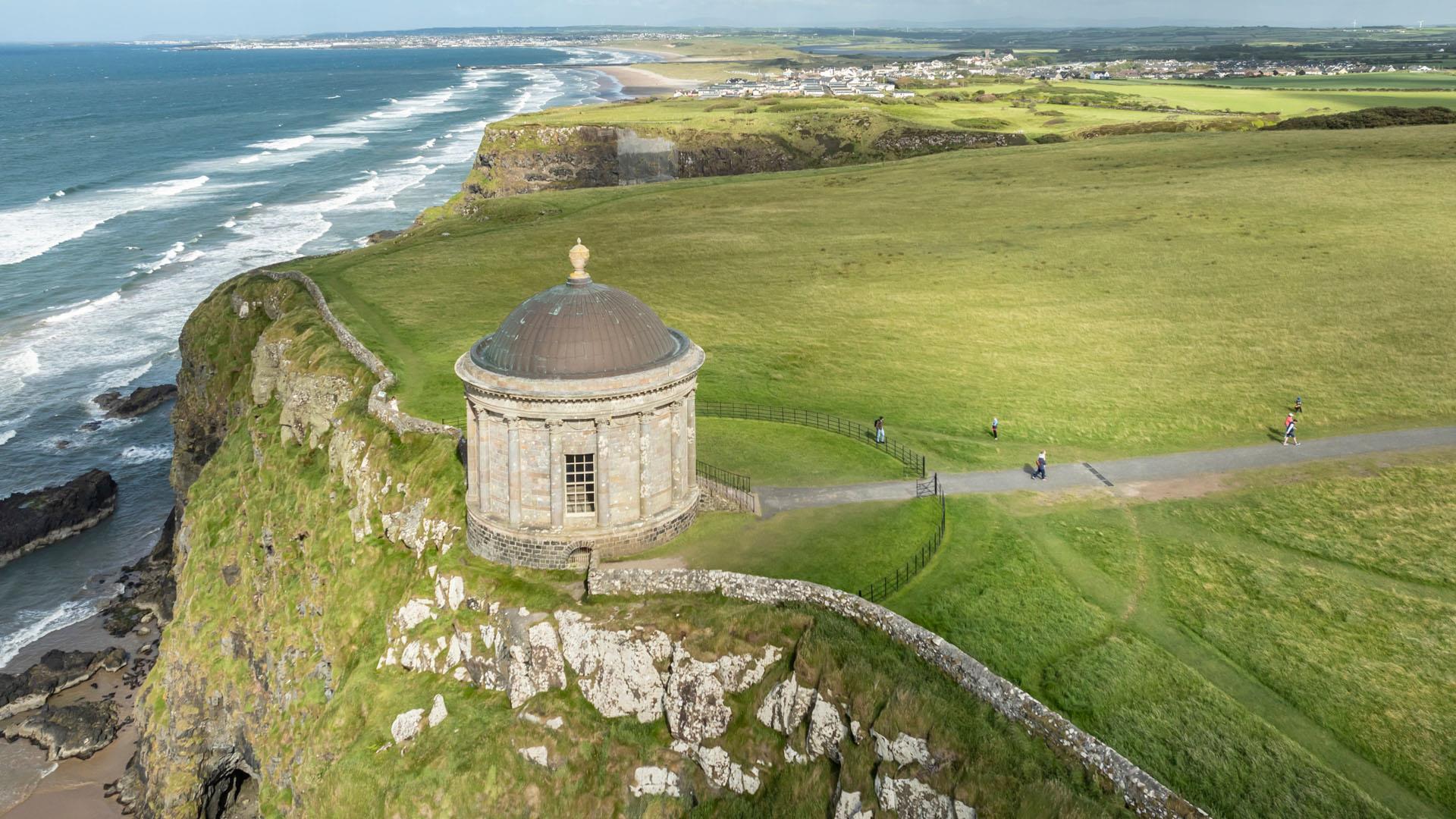 An aerial photograph of Mussenden Temple and Downhill Demesne.