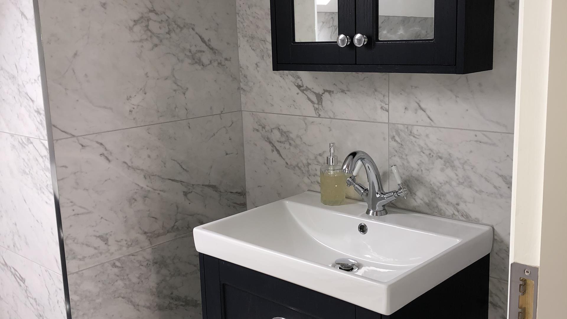 Bathroom sink and mirror