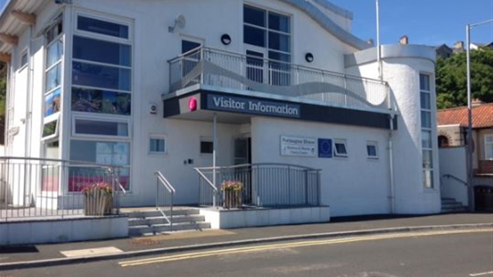 Outside view of the Ballycastle Visitor Centre Building - Portngaree House with Visitor Information sign
