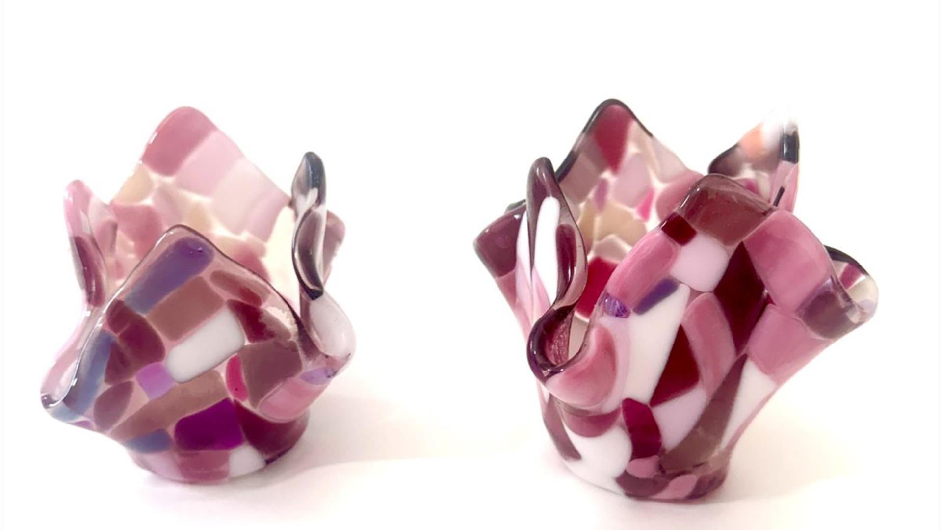 small glass fused decorations, resembling flowers in bloom