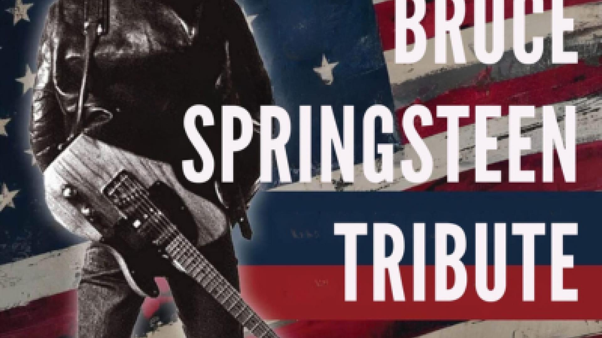 Poster with American flag and the back profile of Bruce Springstein, with the words Glory Days Bruce Springsteen Tribute
